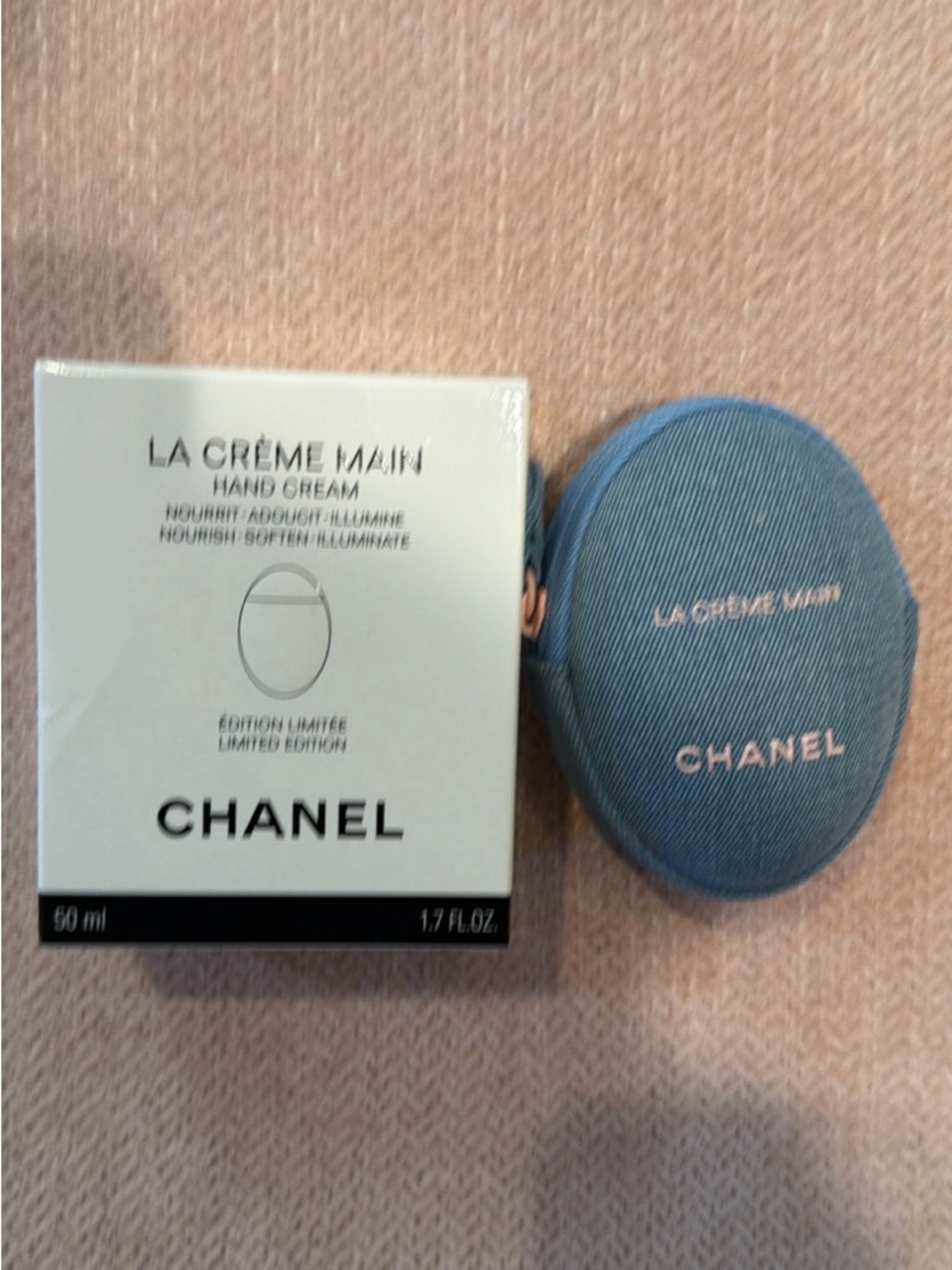 Chanel denim pouch cream bnib